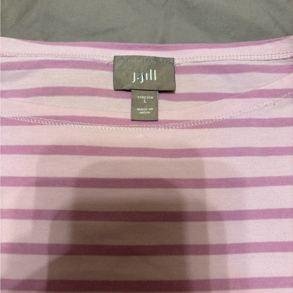 J.Jill Pink Striped 3/4 Sleeve Boat Neck Tee | Soft Casual Top - Picture 6 of 8